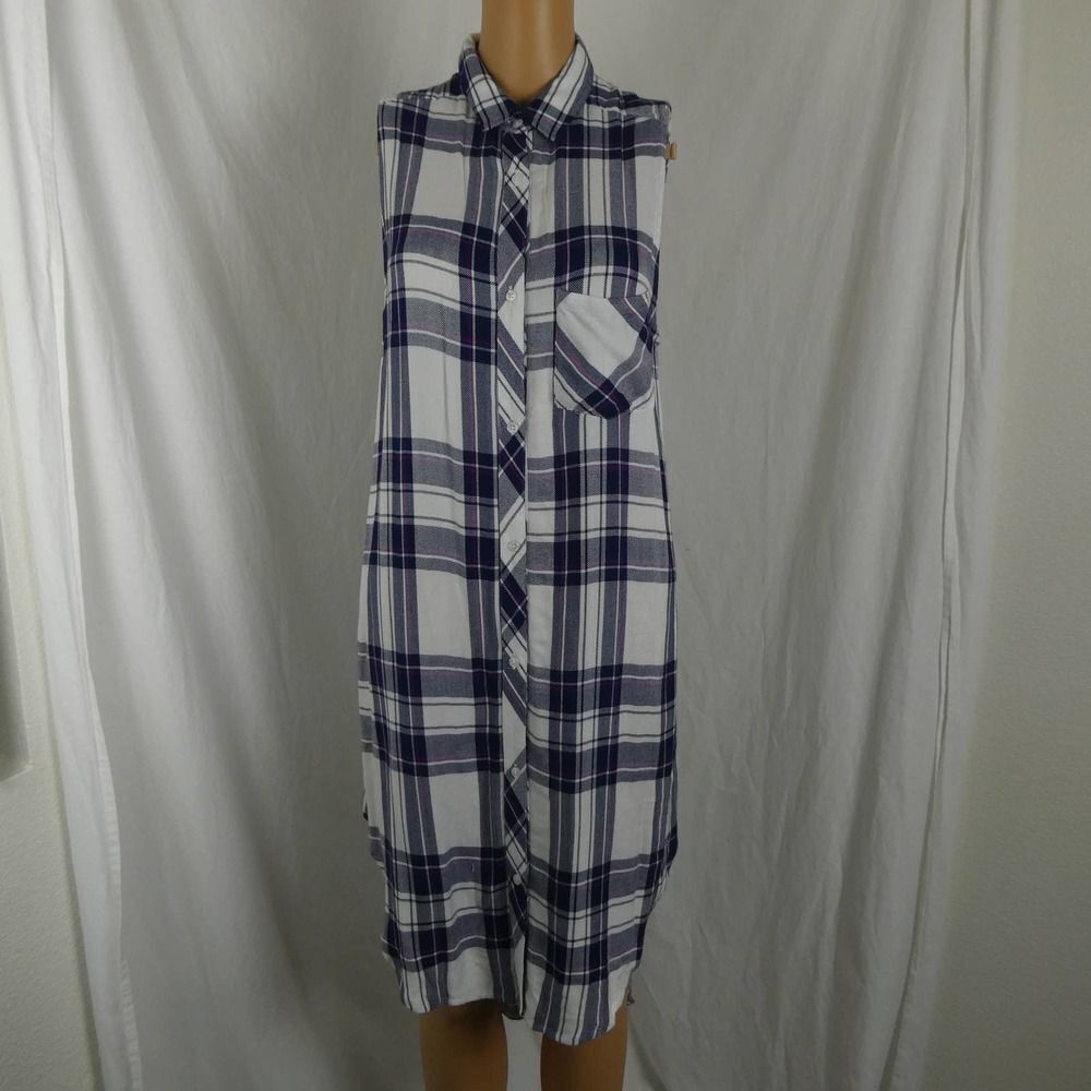 Rails Jordyn Plaid Split Tunic Tank Top Button Up… - image 2